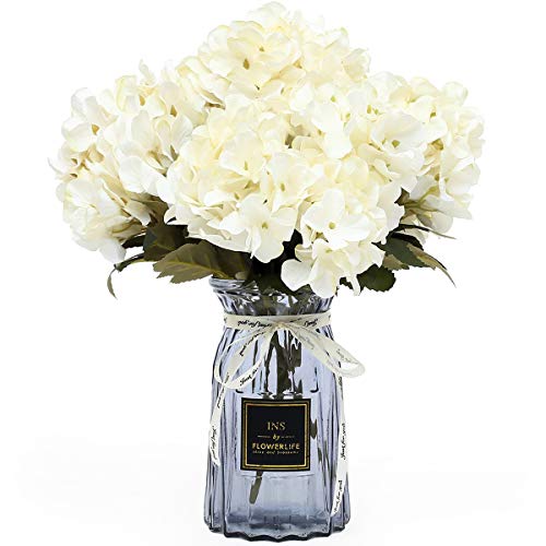 UltraOutlet 4 Packs White Silk Hydrangea Flowers with Vase 24 Heads Artificial Hydrangea Flowers Bouquets Arrangement Centerpiece for Weddings, Birthday Parties, Home and Office Decorations - Thumbnail 5