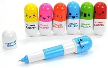 Smiling Face Pill Shape Ballpoint Pen Cute Cartoon Favor Retractable Ball Pen - 8 Pack