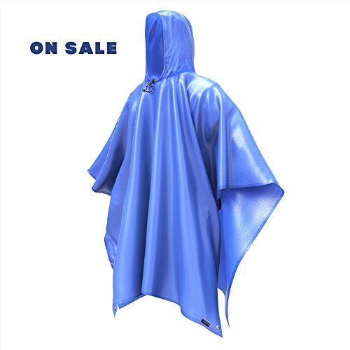 Rain Poncho Coat Jacket with Hooks-Aopetio Uniquely Design Lightweight Easy Carry Waterproof Raincoat for Camping Hiking (Blue)
