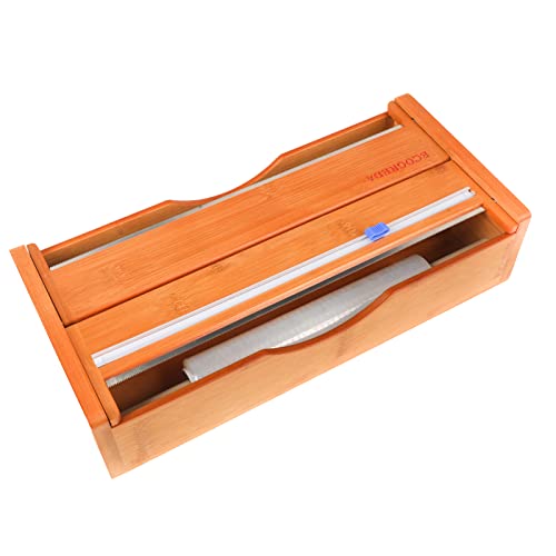 ECOGREDA Aluminum Foil Plastic Wrap Dispenser with Cutter,Bamboo Tin Foil Organizer for Drawer
