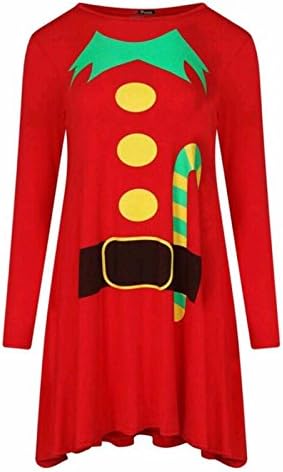 Womens elf print Christmas Swing dress (XL, Red)