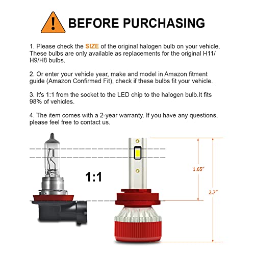 Autech H11/H9/H8 LED Headlight Bulbs, 110W 22000 Lumens 600% Brightness 6000K LED Headlights Conversion Kit Light Bulb IP68 Waterproof, Pack of 2 (V3-H8/H9/H11)