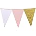 Ling's moment Paper Pennant Banner Triangle Flags Garland for Wedding, Baby Shower, Cake Smash, Photo Props, Event & Party Supplies, 15pcs Flags(Pink+Pearl White+Gold Glitter)