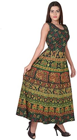 Trapti Cotton Women's Maxi Long Dress Jaipuri Printed (Free Size Upto 44-XXL)