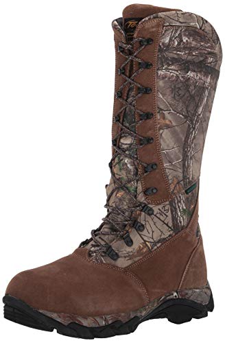 TECS 15" Men's Snakebite Boots, Leather + Suede, Waterproof for Hunting, Fishing, Hiking, Camping or Outdoors, Aggressive Rubber Outsole, Inside Zipper, Camo Laces, 8.5 M US