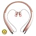 Bluetooth Headphones, DolTech Wireless Neckband Headset with Auto Retractable Earbuds, Sports Sweatproof Noise Cancelling Stereo Earphones with Mic (Rose Gold)