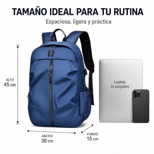Mochila Impermeable 35L para Hombre con Puerto USB y Compartimento para Laptop 16", Ligera y Ajustable para Viaje | Múltiples Bolsillos, Ideal para Trabajo, Universidad y Uso Diario