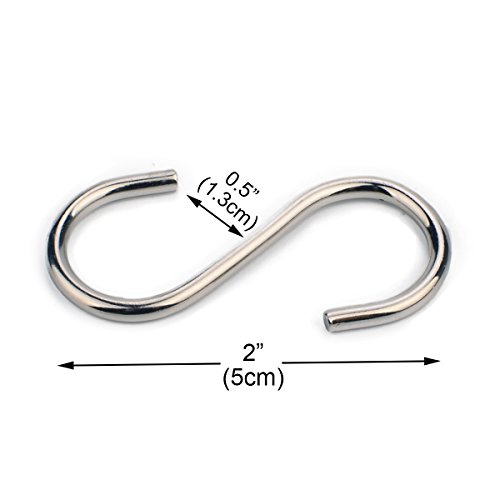 Flammi 20-Pack Mini S Shaped Hooks Hanging Hooks Chrome Plated for Jewelry Key Ring Dustpan Brush (2-Inch Long) - Thumbnail 2