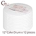 Cakebon Cake Boards - Sturdy 1/2 Thick Drums - 12 Inch Professional Fully Wrapped Edges White 12-Pack