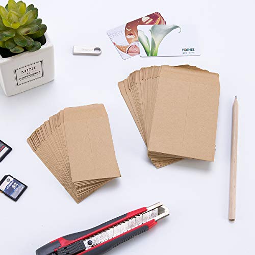 100 Pack Kraft Small Coin Envelopes Self-Adhesive Kraft Seed Envelopes Mini Parts Small Items Stamps Storage Packets Envelopes for Garden, Office or Wedding Gift(2.25"×3.5") - Thumbnail 3