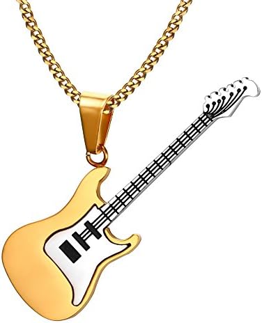 jonline24hStainless Steel Guitar Music Lovers Pendant Necklace for Men Women,Free Chain 24inches