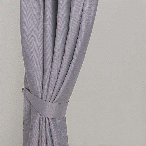 HOMESCAPES Grey Curtain Tie Back Pair Herringbone Chevron Textured Retro Geometric Design 2 Tie Backs For Curtain Pair – Coordinating with Blackout Thermal Curtains. Free Sample Swatches Available