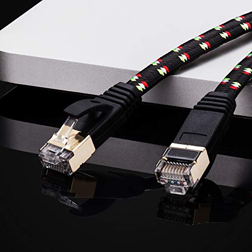Cat 7 Ethernet Cable 50 ft - SNANSHI Nylon Braided Cat7 Flat Internet Network LAN Patch Cable SSTP Shielded Gold Plated Ethernet Network Patch Cable for Modem, Router, Printer, Computer, PS4, Xobx