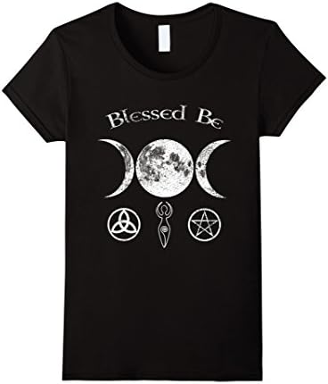 Women's Blessed Be Triple Moon Wiccan Shirt Pentagram Clothing Medium Black