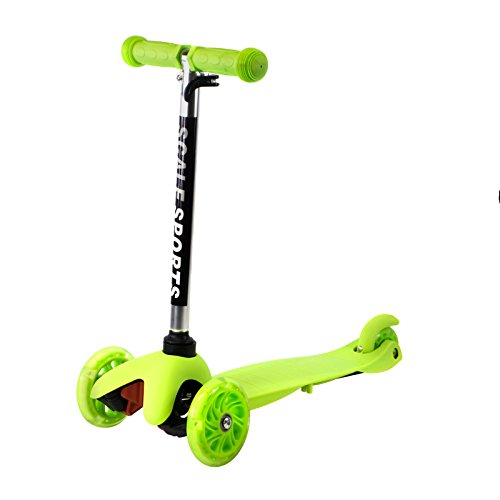 Scale Sports Kids Kick Scooter 3 Wheel Lean To Steer Adjustable Height T-Bar Ride On LED Wheels Up To 85 LB Age 3+
