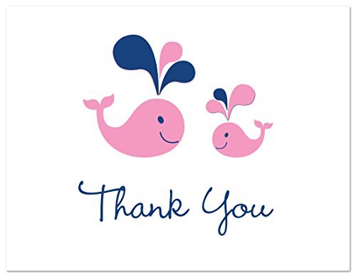 50 Cnt Pink Whale Splash Girl Baby Shower Thank You Cards