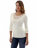 PattyBoutik Women's Scoop Neck Crochet Lace Inset Ribbed Blouse