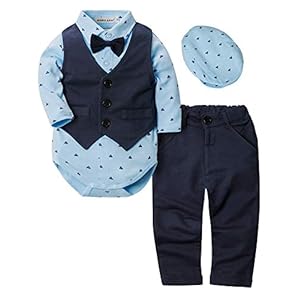 ZOEREA Baby Jongens Kleding set Lange Mouwen Rompertje + Broek + Hoed Kinderen Gentleman Banket Ceremonie Jumpsuits…