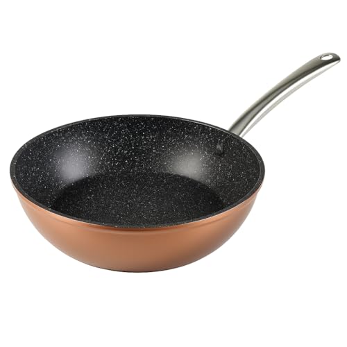 Wecook Professional Frying Pan Honda Forged Aluminium 24 cm, Induction, Non-Stick, Eco Friendly Stone PFOA Steel Handle, Suitable for All Hobs, Hobs, Gas, Dishwasher, Black/Copper