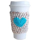 Reusable Cup Sleeve Oatmeal with Turquoise Heart
