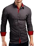 Grin&Bear Slim Fit men's wrinkle free contrast shirt dress shirt, long sleeve, dark grey-red, M, SH510