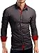 Grin&Bear Slim Fit men's wrinkle free contrast shirt dress shirt, long sleeve, dark grey-red, M, SH510