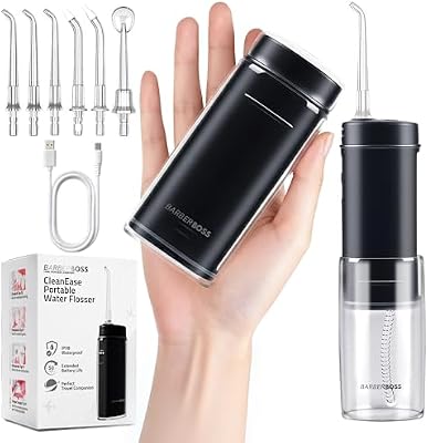 Irrigador bucal portátil, inalámbrico para viajes, 3 niveles de presión, 6 boquillas, depósito de agua telescópico IPX8, recargable por USB-C, QR-7112 (negro)