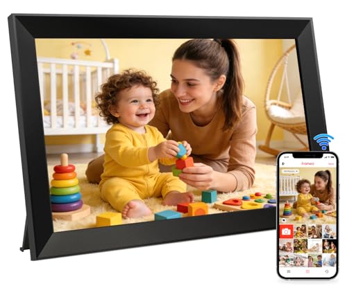 Frameo Digitaler Bilderrahmen WLAN 10,1 Zoll, 1280x800 HD IPS Touchscreen, 32GB Foto Rahmen, Automatische Drehung, Wandmontage Möglich, Fotos Teilen ü