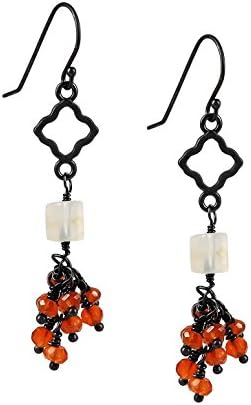 Sterling Silver Moonstone Carnelian Cluster Cascading Earrings, Oxidized Silver