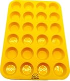 Yellow 24 Cup Silicone Mini Muffin/Cupcake Pan with Recipe eBook (14) by Bear Bakeware, Non-stick, BPA-free, Dishwasher Friendly, FDA Approved 100% Food Grade Silicone