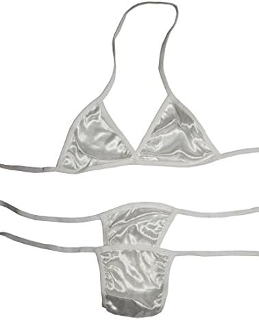 Barllen Women's Sexy Micro Tiny Triangle Bra Bikini Sets Top Thong G-sring Swimwear (White)
