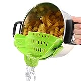Silicone Clip On Strainer Colander Spout Kitchen Gadget Tool Food Drainer For Spaghetti, Pasta, Ground Beef, Universal Fit On All Pots and Bowls, Flexible and Small For Space Saving - Green