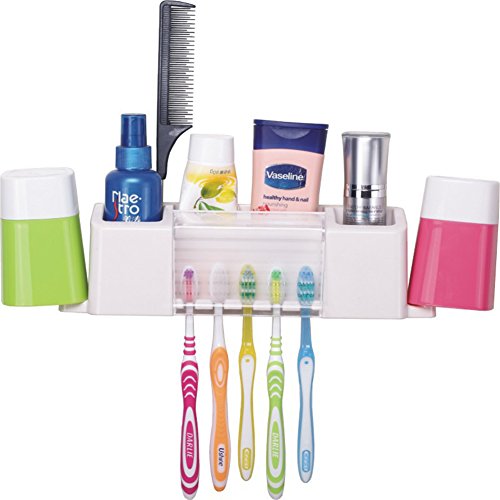 Home-organizer Tech Wall Mounted Toothbrush Holder Bathroom Storage Organizer Set Toothbrush Holder Mounted Dispenser Sets Tooth Brush Organizer and Bathroom Storage Organizer Set for 5 Brushes