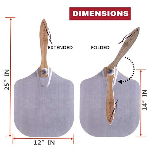 Metal Pizza Peel with Foldable Wooden Handle,Pizza Paddle 12” x 14” and