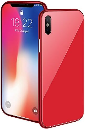iPhone X Magnetic Case with Metal Frame Glass Back Case for iPhone 10 Aluminum Alloy Tempered Glass with Built-in Magnet Flip Cover for iPhone X/10 5.8'' (Red, iPhone X/10 5.8'')