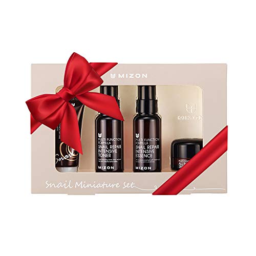 Mizon Snail Skincare Best Sellers Set – Mini Sized Snail Foam Cleanser, Toner, Essence, and All in One Facial Cream to Improve Skin Tone, Fine Wrinkles, Smooth, Moisturizing Care, Daily Snail Routine