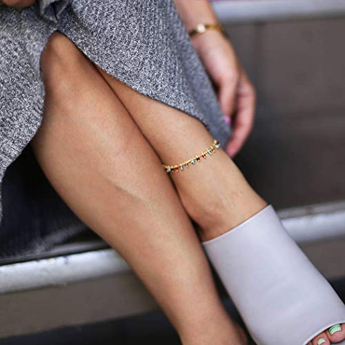 Shegirl Boho Bead Anklet Bracket Beach Colorful Beaded Anklet Chain Charm Gold Foot Jewelry for Women and Girls
