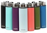 MIRA 12 Oz Stainless Steel Vacuum Insulated Wide Mouth Water Bottle with 2 Caps | Thermos Keeps Cold for 24 Hours, Hot for 12 Hours | Double Walled Powder Coated Travel Flask | Pearl Blue