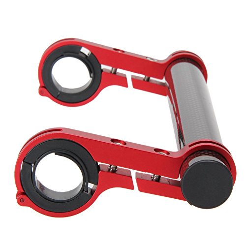 PGMJ 7.88in Bicycle Double Handlebar Extensions Bike Mounts Carbon Fiber Bracket With Bicycle Front Light Clamp(Red)