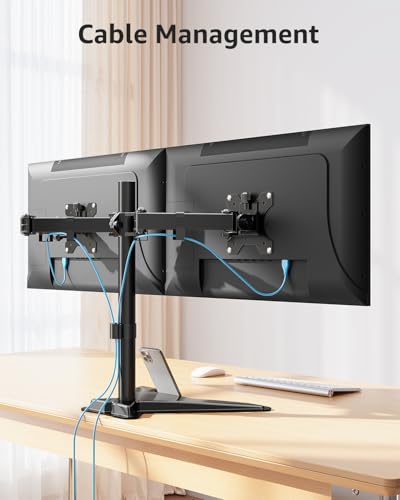MOUNTUP Dual Monitor Stand - Freestanding & Height Adjustable Monitor Desk Mount, Steady VESA Mount Computer Stand for 2 Screens up to 27 inches, MU1002