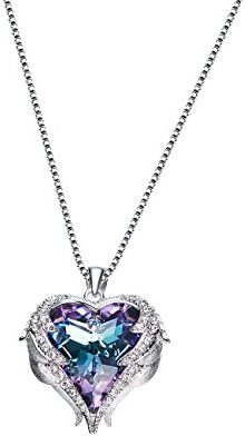 Richy Rossano Birthday Day Anniversary Day Jewelry Gifts Wings Hug Your Heart White Gold Plated Pendant Necklace Made with SWAROVSKI Crystals (Purple)