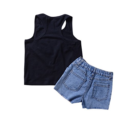 Camidy 1-5T Toddler Baby Girl Sleeveless Vest Tops + Shorts Outfits Set (2-3T), Black+denim