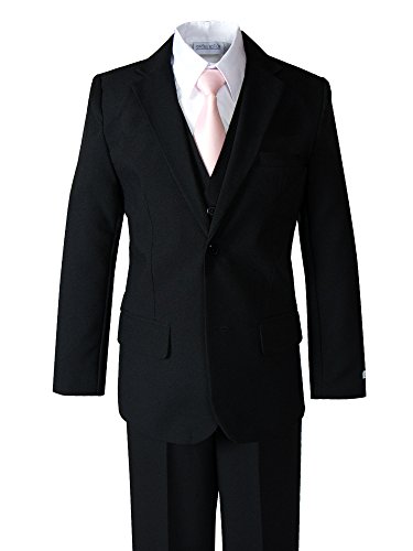 Spring Notion Big Boys' Modern Fit Dress Suit Set 5 Black w/Blush Pink Tie