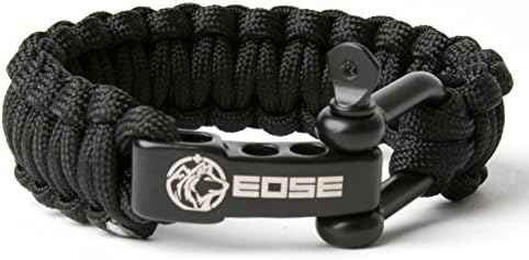 EOSE 550 lb Paracord Survival Bracelet with Stainless Steel Black Adjustable Shackle