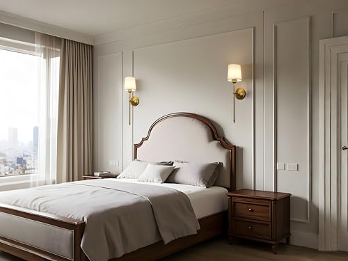 Permo Vintage Industrial Wall Lamp Set of 2 Hardwired Wall Sconce Light Decor with Remote Control and Dimmable Bulbs White Fabric Shade Lighting Fixture for Bedroom Living Room Hallway (Antique)