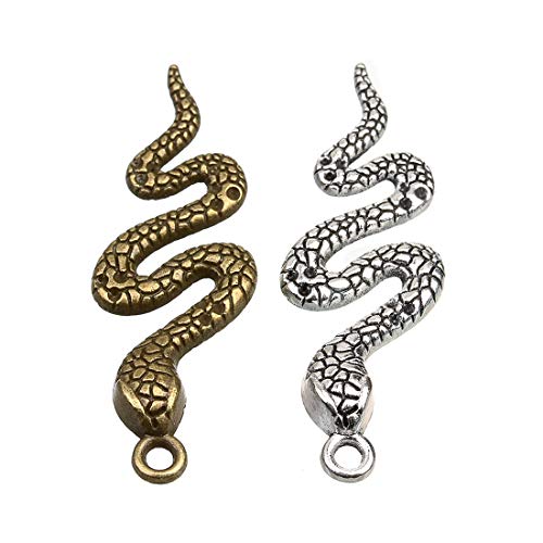 20 Pcs Alloy Snake Charms Mixed Smooth Metal Charms Pendants Accessory, DIY for Jewelry Making and Crafting(Silver)