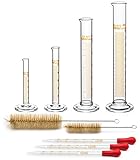 Graduated Cylinder Set - 4 Measuring Cylinder - 5ml, 10ml, 50ml, 100ml - Premium Borosilicate Glass - Contains 2 Cleaning Brushes + 3 x 1ml Glass Pipettes