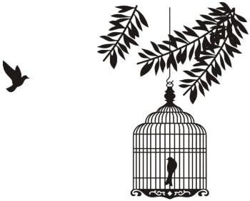 Enrichwall Home Decor Vinyl Wall Sticker Bird in the Cage Black Leaf Branch Room Decal Art Mural Wallpaper