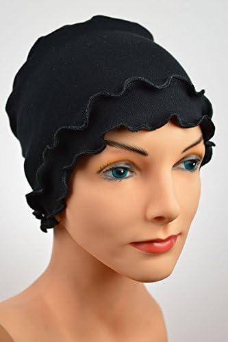 HC Black Fringe, Ruffle, Chemotherapy Hat Chemo Sleep Cap Lightweight for Women Cancer Patients