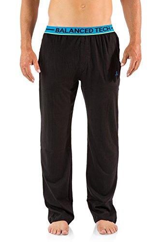 Balanced Tech Men's Solid Cotton Knit Pajama Lounge Pants - Black/Blue - Small